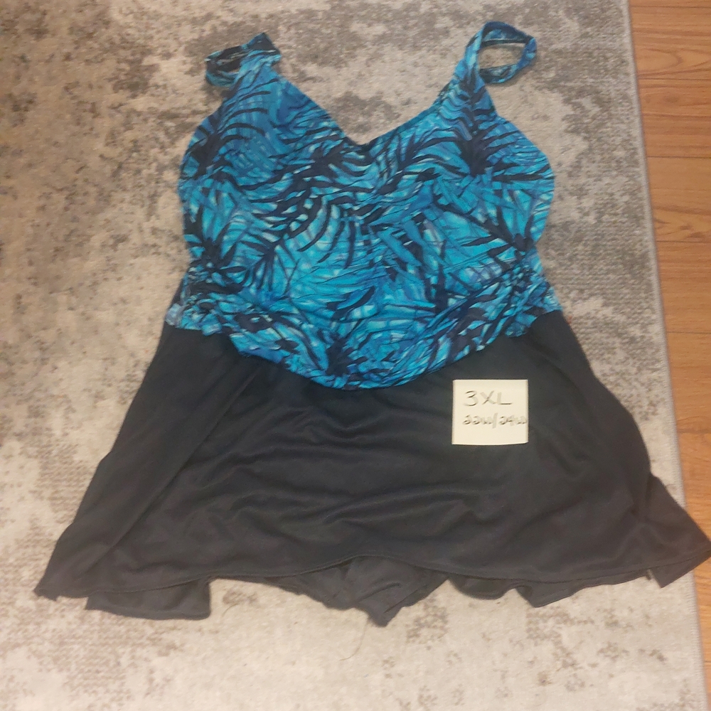 Blue and Black Women's Swim One Piece